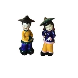 Vintage Elvin Japanese Boy and Girl Salt and Pepper Shakers Marked Japan